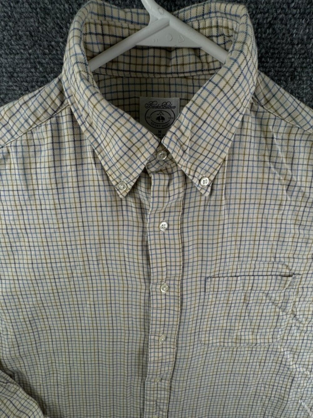 Brooks Brothers Flannel Beige Check Long Sleeve Cotton Wool Button Up Medium